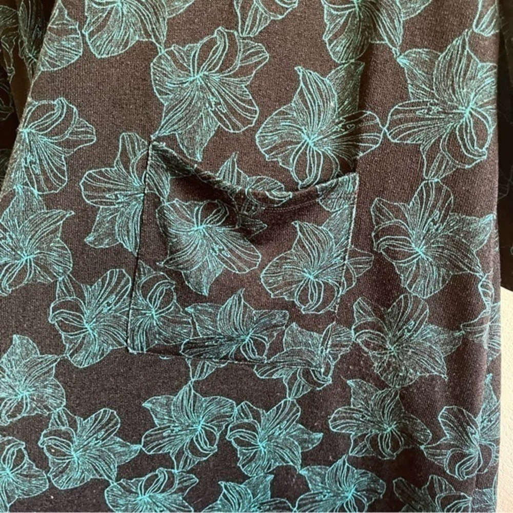 LuLaRoe Longline Sarah Cardigan Open Black Green Floral Women's Size Large - Picture 3 of 10